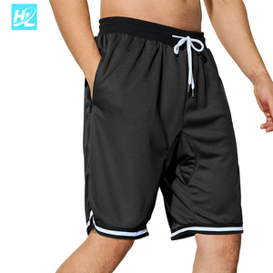 Kustom celana pendek basket pria Logo bordir lapisan tunggal poliester antilembap bahan kantung ritsleting hitam basket - Product Image 4