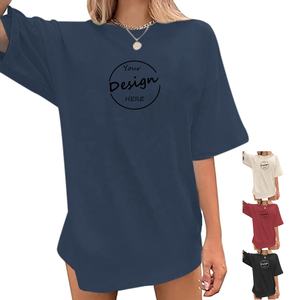 T-shirt pour femmes en vrac Vente en gros Couleur unie Confortable Coton Qualité supérieure Street Wear Décontracté Épaules tombantes Col ras du cou Oversize - Product Image 5