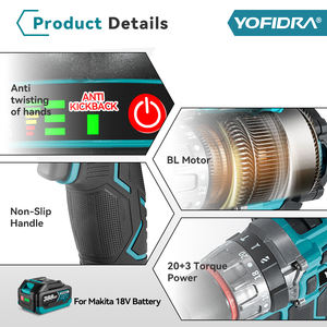 <span class=keywords><strong>Taladro</strong></span> <span class=keywords><strong>Atornillador</strong></span> Eléctrico Inalámbrico YOFIDRA de 13 mm, 20+3 Nm de Torque, para Romper Hielo y Aflojar Tierra, Compatible con Baterías Makita de 18-21 V - Product Image 2