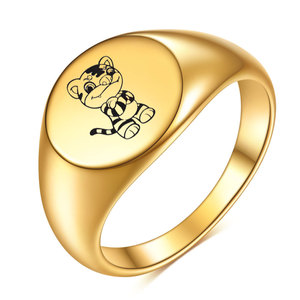 Anneau rond en acier inoxydable de 12 mm, gravé au laser avec un motif du zodiaque, plaqué or, bijoux unisexes, cadeau - Product Image 3