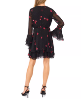 Robe Courte Fleurie à Manches Longues et Volants pour Femme, Col Rond, Taille Élastique en Satin, Respirante, Idéale pour les Sorties Quotidiennes, les Fêtes et le Shopping
