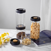 JINGHUANG OEM/ODM Articles de cuisine Logo personnalisé Pot de stockage de grains de café en verre borosilicate transparent scellé sous vide avec couvercle noir