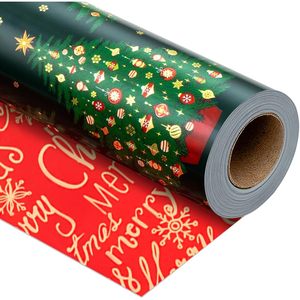 Reversible Christmas <b>Wrapping</b> <b>Paper</b> Green Tree Design 17 Inch X 33 Feet Metallic Foil Double Side Holiday Gift Wrap - Product Image 1