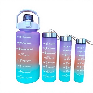 Juego de Botellas de Agua Deportivas 4 en 1 Personalizadas al por Mayor, Ecológicas, de Plástico PC, con Pajita, para Viajes al Aire Libre, en Degradado Negro - Product Image 1