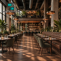 Ensemble de sièges de restaurant personnalisables en cuir cognac capitonné, table à manger en bois, chaises de restaurant, fournisseur en gros OEM ODM