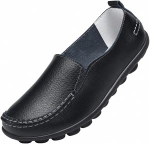 Women's Genuine Leather Flat Slip-On Loafers Breathable Round Toe Comfort <b>Shoes</b> for Spring Summer Autumn Winter - Product Image 1