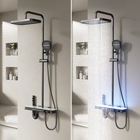 Système de panneaux de douche de luxe intelligents avec affichage LED, effet pluie douce, pour appartement, avec robinet en céramique, en laiton, fonction SPA et cascade massante