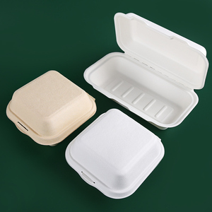 Caixas de Papel Biodegradáveis Descartáveis de Bagaço de Cana-de-Açúcar para Hambúrguer e Embalagens Clamshell para Viagem - Product Image 5