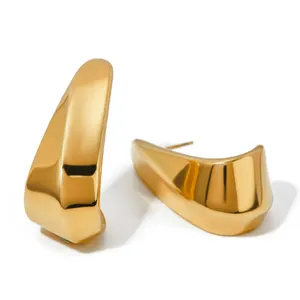 Wholesale Fashion 18K Gold Plated Korean Stud Earrings Women Vintage Stainless Steel Geometric Hook Tear Drop Earrings Jewelry