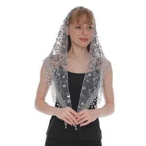 Velo cattolico in pizzo di Mantilla spagnolo da donna bianco per cappella chiesa scialle copricapo sciarpa scialle e sciarpe di massa