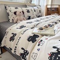 Ensemble de housse de couette imprimée d'animaux en polyester 100% doux, 4 pièces, style dessin animé frais