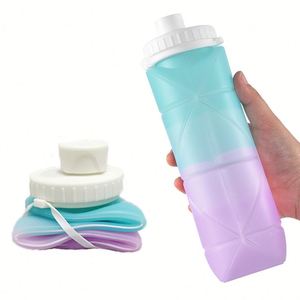 600ml Gradient Color Foldable Outdoor Sports Bottle PP Cup Travel Portable Storage Lightweight Food Safe <b>Reusable</b> <b>Straw</b> with Cap - Product Image 3