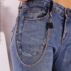 Cadena de cintura cuadrada de doble capa Yueli, cadena corporal unisex de aleación de zinc geométrica para uso diario, cadena plateada para pantalones I-K438 - Product Image 3