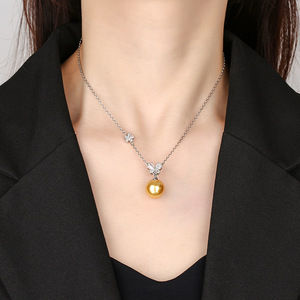 Collana con Ciondolo a Farfalla in Perla di Conchiglia da 14mm, Placcata in <span class=keywords><strong>Oro</strong></span> Rame Ecologico di Alta Qualità, per Donna, Casual e da Ufficio - Product Image 5