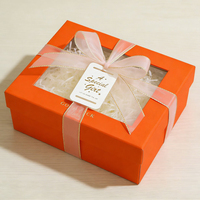 Boîte cadeau rigide en carton recyclé sur mesure avec fenêtre transparente, ruban satiné, orange, pour faveurs de mariage, fêtes prénuptiales, emballage de cils