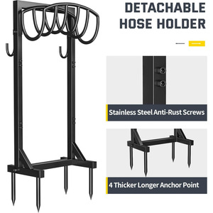 <b>Garden</b> hose bracket with 4 ground pegs and 2 tool <b>hooks</b>. Detachable freestanding metal hose organizer. - Product Image 3