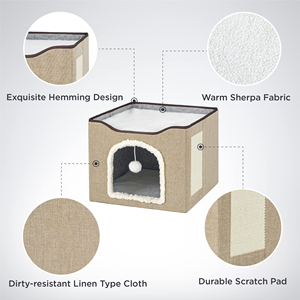 Cueva para gatos grande para casa de gatos con bola esponjosa y almohadilla para rascar, escondite plegable para gatos, casa para mascotas - Product Image 6