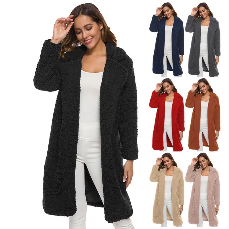 High Quality Black Turndown Collar Women Winter Long Faux Furry Coat