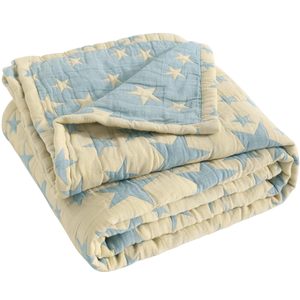 Couverture de lit en coton mousseline jacquard, légère et thermique, pour bébé, pour toutes les saisons, bleu et jaune étoilé - Product Image 1