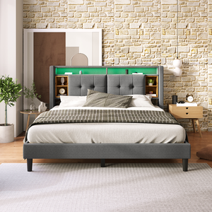 <span class=keywords><strong>Lit</strong></span> moderne réglable avec espace de rangement, tête de <span class=keywords><strong>lit</strong></span> avec chargeur USB et éclairage LED, cadre <span class=keywords><strong>en</strong></span> <span class=keywords><strong>bois</strong></span> <span class=keywords><strong>160</strong></span>*200 cm - Product Image 4
