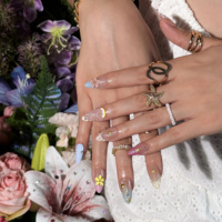 Faux ongles Gentle Island Shell à presser, motif étoile de mer 3D et plumeria, décor peint à la main, acrylique, forme amande, taille moyenne, 10 pièces, personnalisation disponible