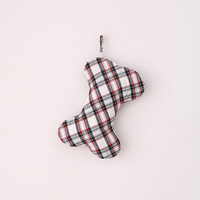 Calcetín Navideño Personalizado al por Mayor de Poliéster a Cuadros con Forma de Hueso, Diseño con Lazo para Colgar, Colgante para Árbol de Navidad, Bolsa de Almacenamiento de Regalos