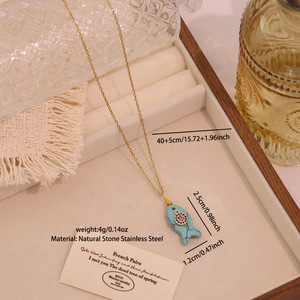Dainty Đá Tự Nhiên Cá Zircon Mặt Dây Chuyền Vòng Cổ Thép Không Gỉ Mạ Vàng Chuỗi Liên Kết Nữ Dễ Thương Hợp Thời Trang Cuộc Sống Hàng Ngày TGXL11003 - Product Image 2