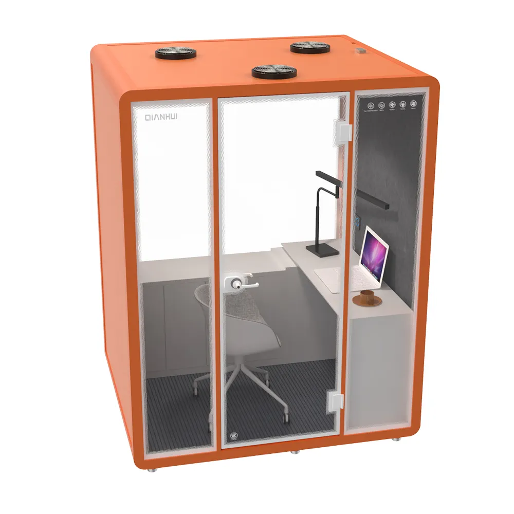 Cabine insonorisée multifonctionnelle 4 personnes bureau pod enregistrement cabine de musique insonorisée bureau mobile avec ventilation dans la porte