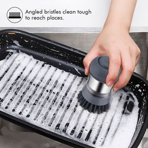 Hot Selling Stainless Steel Pack <b>Round</b> Head Kitchen Cleaning Soap Dispensing Dish <b>Brush</b> - Product Image 3