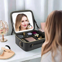 Boîte de rangement de maquillage de voyage portable, trousse de maquillage avec éclairage, trousse de maquillage cosmétique professionnelle avec miroir LED, LED personnalisée