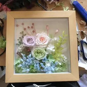 Großhandel ewige Rose konservierte Blume anpassen Massivholz Foto rahmen ewige getrocknete Blumen