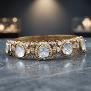 14K gold Crafted Diamond Polki Crystals Bangle Bracelet Kundan Style <b>Kada</b> Traditional Jewellery For Women Classic Product - Product Image 3