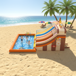Tobogán Acuático Inflable <span class=keywords><strong>Tropical</strong></span> con Piscina de Chapoteo, Parque Acuático Inflable con Diseño de Helado para Juegos al Aire Libre y Negocios de Alquiler - Product Image 3