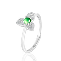 Bague en jade naturel véritable vert fleur, sertie d'argent S925 et de pierres glacées, avec une bague de doigt tendance pour femme, et un ensemble de clous d'oreilles.