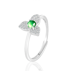Natural genuine <b>jade</b> flower green <b>ring</b> in icy stone S925 silver set with a fashionable finger <b>ring</b> for women, ear stud set set. - Product Image 2