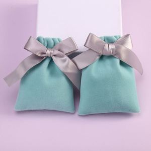 Low MOQ Custom Logo Printing Drawstring Pouch Small Custom <b>Green</b> Pink Jewelry Gift <b>Velvet</b> Bag for Small Business - Product Image 2