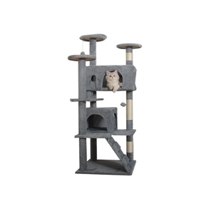 Árbol para gatos grande de 50x50x137cm, gris, de sisal, plataforma de escalada multinivel con cama y rascador para gatos de interior. - Product Image 1