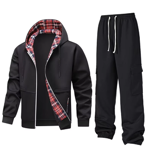 Ensemble de survêtement 2 pièces pour homme avec sweat à capuche zippé et pantalon de jogging doublé polaire, tenue de sport décontractée printemps automne - Product Image 2