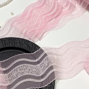 Tela de encaje rosa y blanca con bordado de malla ondulada bilateral ecológica, accesorios de luz puntual para decoración de ropa DIY con cuentas - Product Image 2