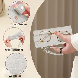 Elegant Pu Leather Sunglasses Eyeglasses Bag Portable <b>Glasses</b> Pouch With Button Clip Wrist Strap - Product Image 3