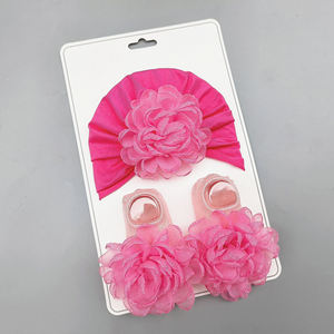 MIO bébé infantile 100% coton chaussettes chapeau cadeau ensemble 0-12 mois nouveau-né doux anti-dérapant cheville chaussettes couleur unie fleur bonnet bébé chapeau - Product Image 3