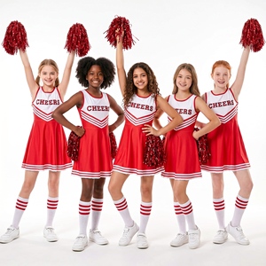 Robe de cheerleading <span class=keywords><strong>classique</strong></span> rouge et blanche pour filles avec impression de logo et pompons assortis - Product Image 1