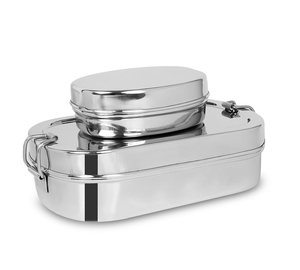 OEM Lightweight Stainless Steel Adult <b>Lunch</b> <b>Box</b> 2 <b>Compartment</b> Luxury Style Leak Proof Dishwasher Safe Food Grade Material 650ml - Product Image 1