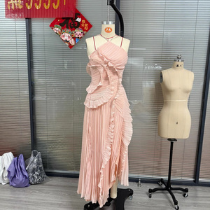 Abito Estivo 2025 Più Venduto, Elegante, Lungo, in Chiffon Viola, Casual, Slim, <span class=keywords><strong>con</strong></span> <span class=keywords><strong>Volant</strong></span> e Scollo all'Americana, Naturale, Scavato - Product Image 3