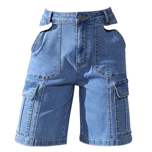 Shorts en jean décontractés pour femmes, taille haute, élastique, écologiques, séchage rapide, 100% coton, légers, respirants, pour usage extérieur - Product Image 2