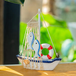 Modèle de <span class=keywords><strong>voilier</strong></span> en bois méditerranéen nautique décoration de table de bureau à domicile pêche filet de coton bateau artisanat ornements objets décoratifs - Product Image 3