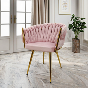 Silla de habitación moderna de nuevo diseño directo de fábricas tejidas de ratán Silla de terciopelo con patas de metal dorado - Product Image 1
