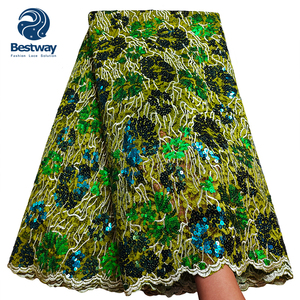 2024 Bestway New Chantilly Chuỗi Pháp Lưới Ren Chất Lượng Cao Phi Pháp Đôi Lưới Sequins Vải Ren Cho Phụ Nữ - Product Image 1