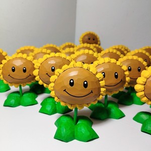 Ornement en bois sculpté Tournesol Plant Vs Zombies en bois de tilleul, lot multi-pièces, décoration de salon - Product Image 1