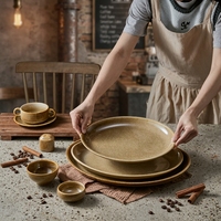 Service de vaisselle élégant en céramique et porcelaine émaillée ambre, assiettes, bols à soupe, pour la maison et les restaurants, résistant au four et aux éclats.